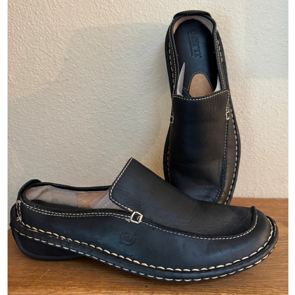 Born Loafers Mules Women 7.5 Black Leather Slip On Driving Shoes Comfort Comfort